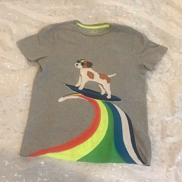 Mini Boden Other - Mini Boden Kids Grey Dog Surf T-Shirt with Rainbow Wave